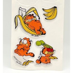 Vintage 1978 Garfield Scratch & Sniff Stickers Puffy Banana Food Jim Davis READ